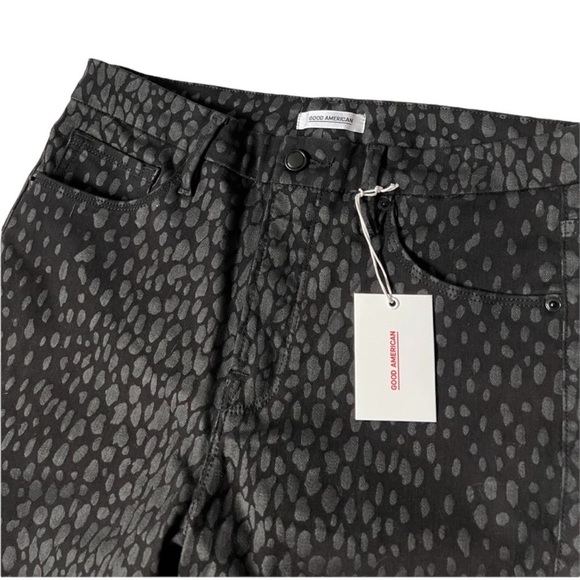 Good American Good Legs Crop Animal Print Jean Size 27 / 4 Black STRETCH! - Picture 2 of 15